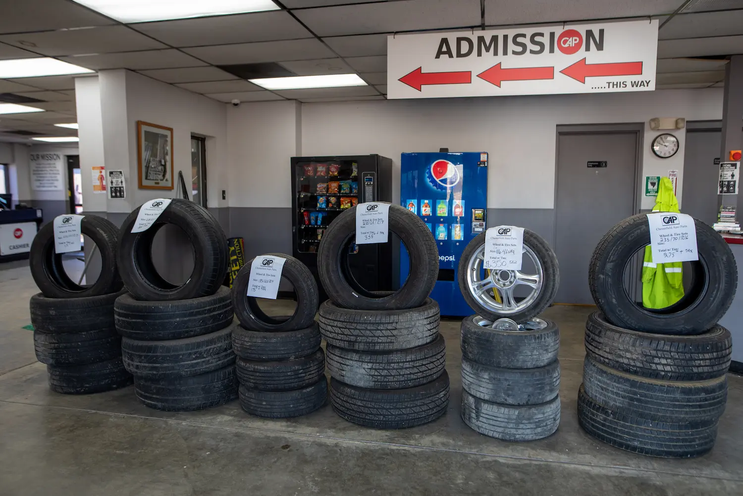 Row of tires for sale
