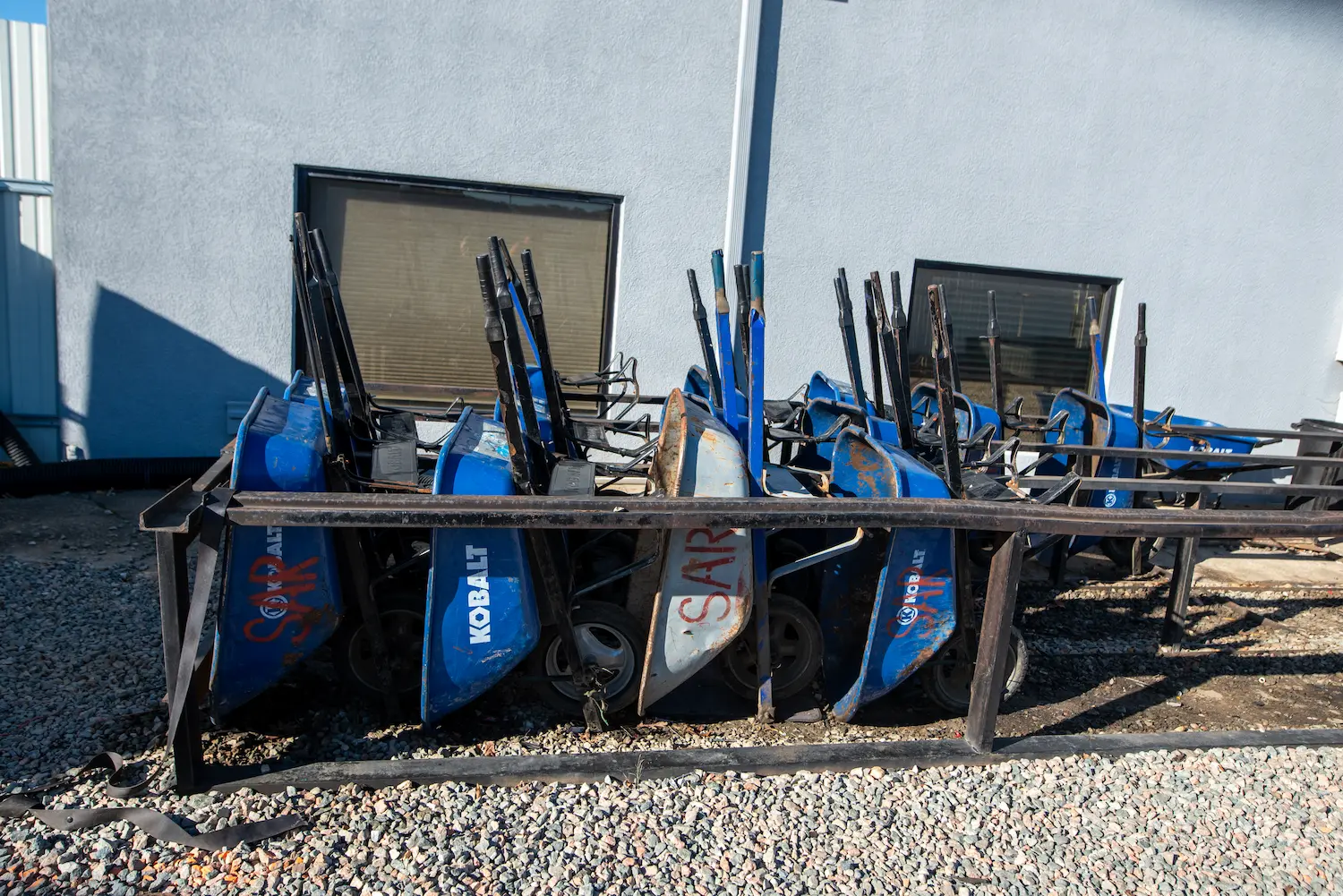 Wheelbarrows ready to be used for picking parts