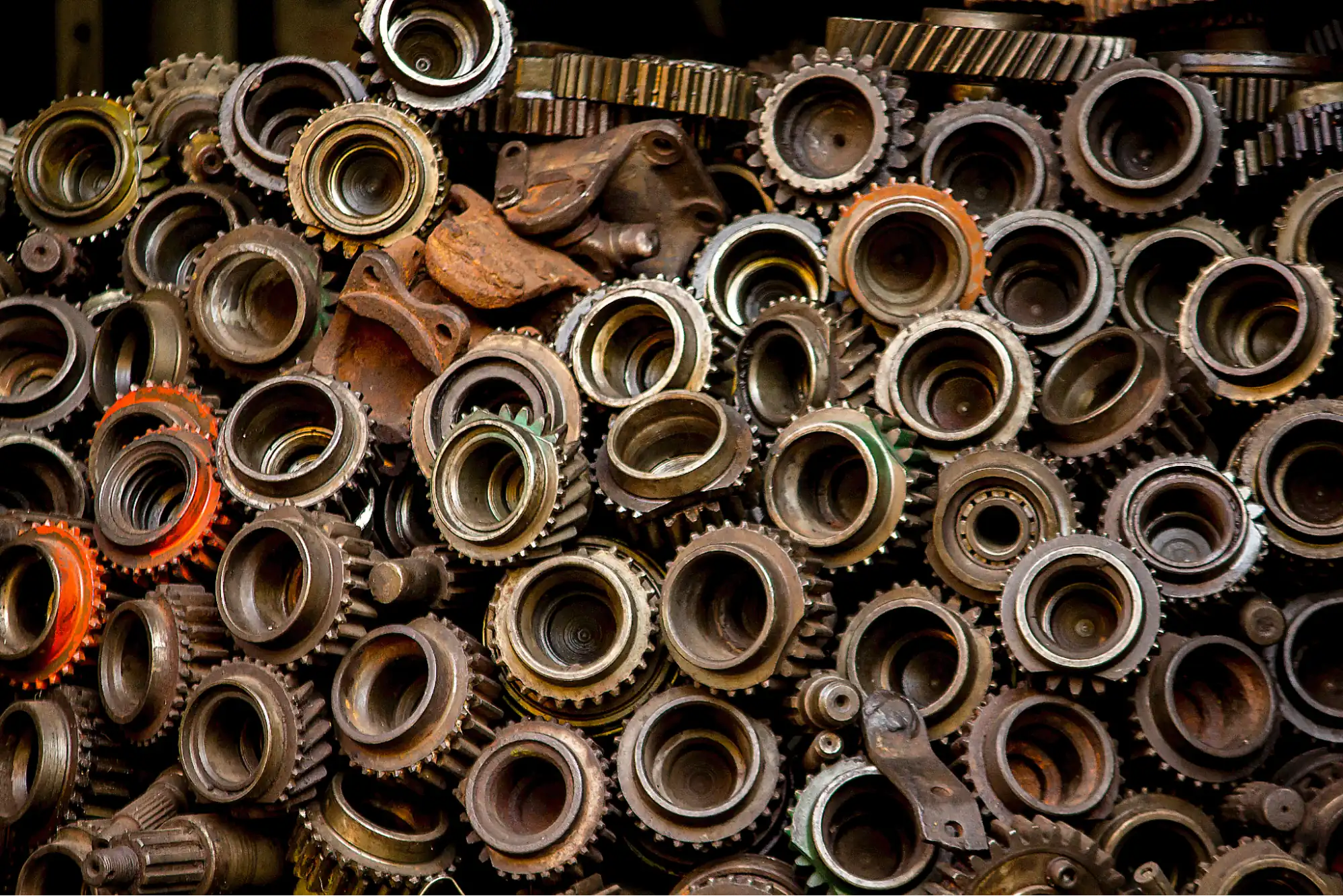 A large pile of gears and other parts